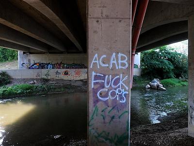 diese rührende rebellen-pose am rande gleisdorfs: ACAB = all cops are bastards