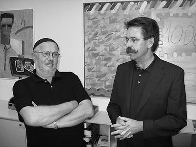 2008: maler michael geyer (links) und kunstsammler erich wolf bei der geyer-personale im forum kloster.