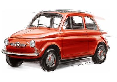 Der Steyr-Puch 500 mit einer Mehrheit an Karosserieblechen des Fiat Nuova 500 (Grafik: WiGL Design)