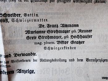 Bewegte Zeiten: meine Großmutter Marianne Renner heiratete Karl Strohmayer und wurde so zur Schwägerin von Grete Strohmayer (Grazer Bäckerei), geborene Hochhauser, der Schwester von Alfons Xenophon Hochhauser, welcher ein Weggefährte von Hans Hass war. (Foto: Archiv Krusche)