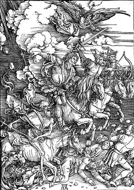 Die vier apokalyptischen Reiter, Holzschnitt, 1497-1498