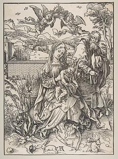 Die Heilige Familie mit den drei Hasen, Holzschnitt, Albrecht Dürer, um 1496