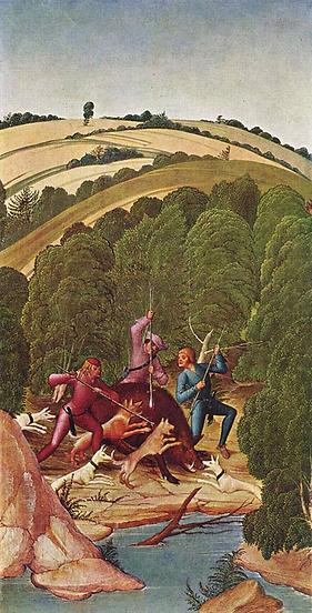 Sauhatz bzw. Wildschweinjagd, Rueland Frueauf der Jüngere, 1505