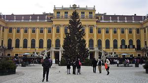 Christbaum mit Weihnachtsmarkt im Ehrenhof des Schlosses Schönbrunn