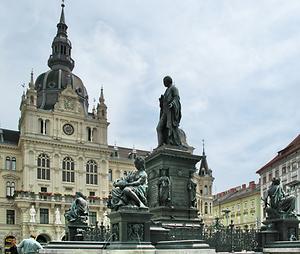 Erzherzog-Johann-Denkmal, Hauptplatz und Rathaus, Graz
