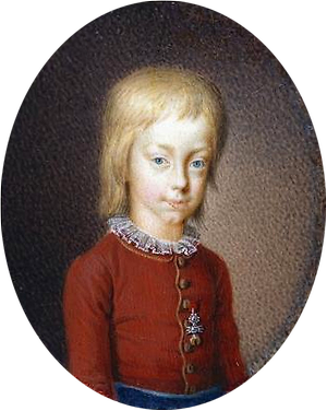 Erzherzog Johann von Österreich als Kind im Alter von etwa fünf bis sieben (?) Jahren. Miniaturmalerei, um 1792 (?)