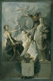 Huldigung für Maria Theresia. Öl auf Leinwand, 31 x 20,5 cm, um 1769
