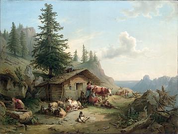 Alpenhütte auf dem Schafberg im Salzkammergut, um 1840