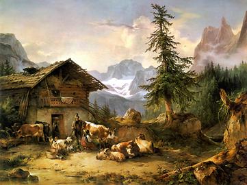 Romantische Ansicht der Gosaualm mit dem Dachstein, 1846