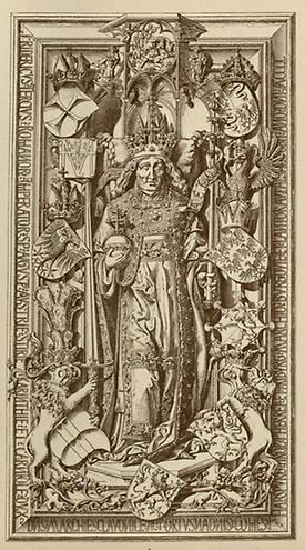 Tumba-Deckel vom Hochgrab Friedrichs III. im Wiener Stephansdom; Druck, 1899 - Foto: Wikimedia Commons - Gemeinfrei