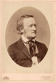 Richard Wagner, deutscher Komponist, Dirigent und Theatermann, um 1860. Er ließ sich auch mit seiner Ehefrau, der um einen Kopf größeren Cosima Wagner vom gleichen Photographen ablichten