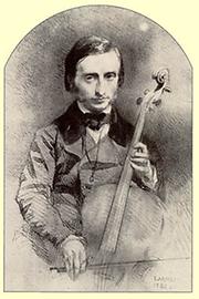 Der junge Jacques Offenbach als Cellist. Zeichnung, 1840er Jahre (1850)