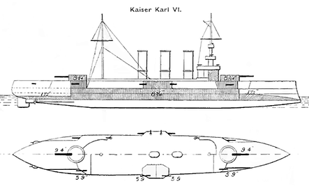 SMS Kaiser Karl VI. Skizze, Brassey s Naval Annual 1915 - Foto: Wikimedia Commons - Gemeinfrei