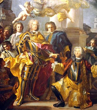 Kaiser Karl VI. erhält von Gundacker Graf Althann das Inventar der neu eingerichteten Stallburggalerie