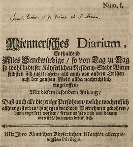 Erstes Exemplar des Wiennerischen Diariums, 1703