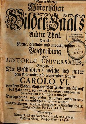 Neu-eröffneter Historischer Bilder-Saal Achter Theil Nürnberg 1740 (Ausschnitt, Titelblatt)