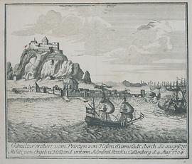 Gibraltar erobert vom Prinzen von Hessen Darmstadt durch die ausgesezte Militz von Engel = u. Holland unterm Admiral Roock u: Callenberg d: 4. Aug: 1704.