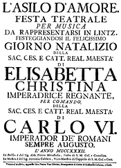 Titelseite des Librettos für 'L Asilo d Amore', 1732