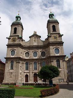 Doppelturmfassade des Innsbrucker Domes - Foto: Tilman2007|Dr. Volkmar Rudolf (01. Juni 2007) Wikimedia Commons - Gemeinfrei