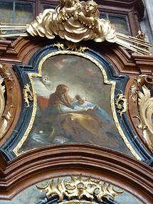 "Anna lehrt Maria das Lesen". Oberbild an einem Seitenaltar in der Piaristenkirche Krems