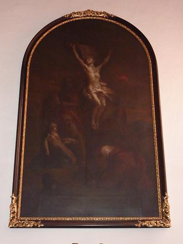 'Kreuzigung'. Öl auf Leinwand, 220 x 126 cm, 1801. Pfarrkirche Hl. Nikolaus (Seitenaltar), Gresten, Bezirk Scheibbs, Eisenwurzen, Niederösterreich