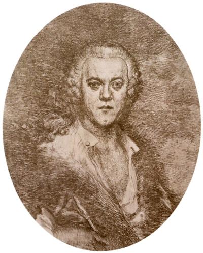 'Martin Johann Schmidt', Selbstporträt. Radierung nach Federzeichnung, 16,7 x 13,3 cm, 1790