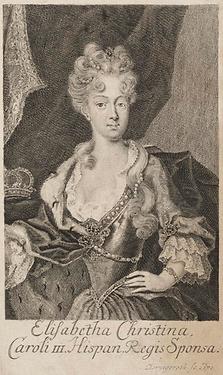 Elisabeth Christine von Braunschweig-Wolfenbüttel als Königin Elisabetha Christina von Spanien, Ehefrau Karls III. von Spanien, bzw. Kaiser Karl VI. Kupferstich von Martin Bernigeroth, um 1708/11 - Foto: Wikimedia Commons - Gemeinfrei