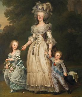 Marie-Antoinette mit ihren beiden Kindern Marie Thérèse Charlotte und Louis Joseph Xavier François im Park von Trianon, Adolf Ulrik Wertmüller, ca. 1785 und 1786; Nationalmuseum Stockholm - Foto: Wikimedia Commons - Gemeinfrei - Übrigens: Die Königin mochte das Bild nicht ...