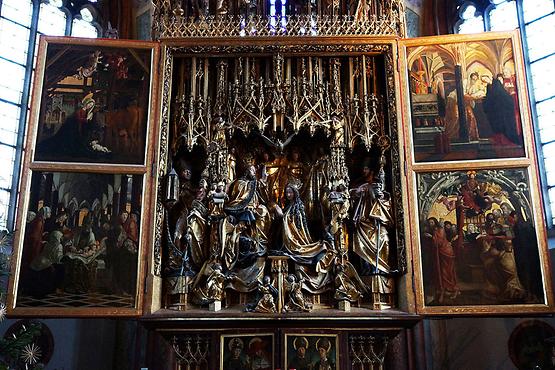 Michael Pacher-Altar, Hauptschrein Marienkrönung und Tafelbilder mit Szenen aus dem Marienleben; 1481
