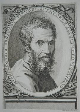 Michelangelo, Kupferstich von Antonio Capellani (1760) nach Giorgio Ghisi 1565 - Foto: Private Sammlung, Wikimedia Commons - Gemeinfrei