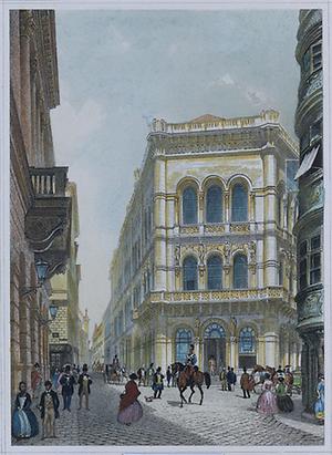 Das Bank- und Börsengebäude in der Herrengasse (Palais Ferstel), Lithographie nach Rudolf von Alt