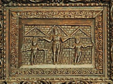 Relief 'Kreuzigung', Holztür von Santa Sabina, Rom, um 432. Älteste bekannte Kreuzigungsdarstellung