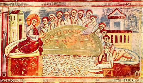 Abendmahl, Fresko in Sant Angelo in Formis bei Capua, italienisch-byzantinischer Meister, um 1100 - Foto: Wikimedia Commons - Gemeinfrei