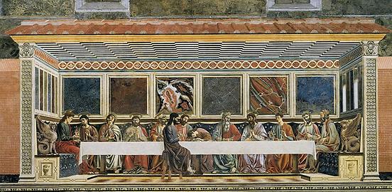 Abendmahl, Fresko, 453 x 945 cm, Andrea del Castagno, zwischen 1445 bis 1450, Refektorium im einstigen Kloster Sant Apollonia (Cenacolo di Sant’Apollonia) in Florenz