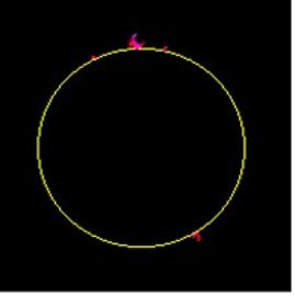 Totalität der Sonnenfinsternis, am Rand die Protuberanzen