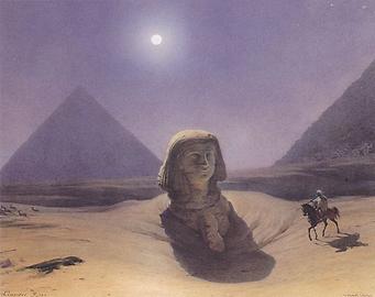 Sphinx, Chephren-Pyramide und Ecke der Großen Pyramide (Cheops bzw. Khufu)