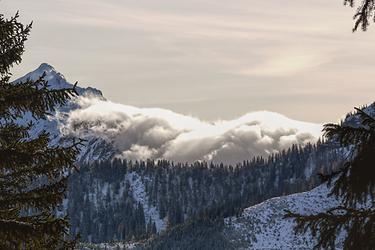 Wolken rollen vom Liesingtal heran und schwappen über das Niedertörl herüber