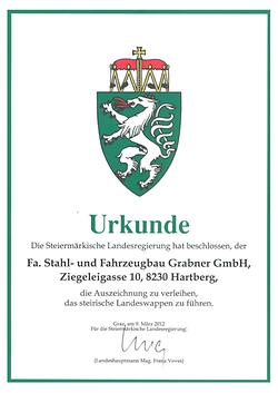 Die Urkunde zur Verleihung des steirischen Landeswappens. (Foto: Grabner GmbH)