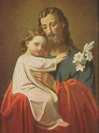 Kleines Andachtsbild Hl. Joseph mit Lilie und Jesuskind, gemeinfrei