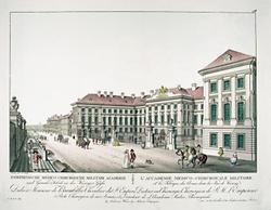 Wien: Josephinum, 1785 vollendet, Institut für die Geschichte der Medizin auf der Währinger Straße (Josephinische Medico Chirurgische Militair Academie und Gewehr Fabrik in der Waringer Gaße.).