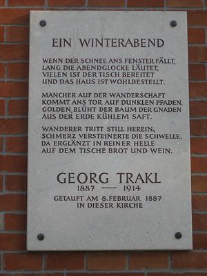 Ev. Christuskirche - Georg Trakl-Gedenktafel mit 'Ein Winterabend'