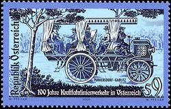 100 Jahre Jubiläum der Inbetriebnahme der ersten Kraftfahrlinie Österreichs: der Cannstatter Daimler-Omnibus – (Graphik: Österreichische Post)