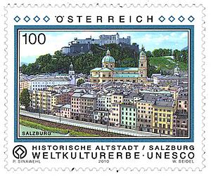 Briefmarke, Altstadt von Salzburg