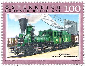 Briefmarke, 150 Jahre Graz Köflacher Bahn