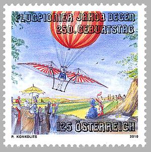 Briefmarke, 250. Geburtstag des Flugpioniers Jakob Degen