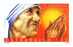 Briefmarke, 100. Geburtstag von Mutter Teresa