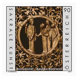 Briefmarke, Bronzerelief - Basilika Rankweil