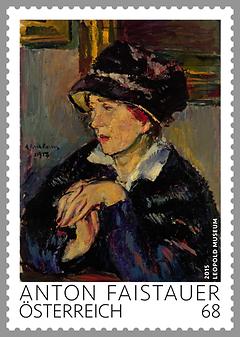 Briefmarke, Anton Faistauer – Dame mit dunklem Hut