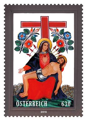 Briefmarke, Glasmarke – Pietà mit Kreuz