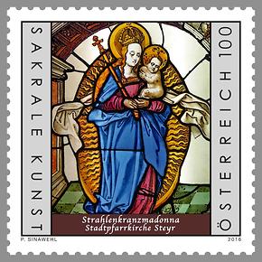 Briefmarke, Strahlenkranzmadonna - Stadtpfarrkirche Steyr